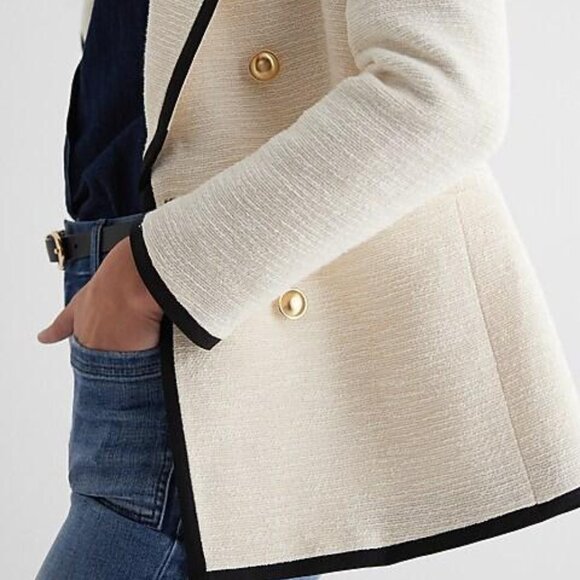 Express Women's White Tweed Double Breasted Button Blazer Size Medium - Picture 4 of 7